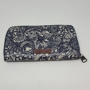 Sakroots Artist Circle Boho Owl Zip-Around Wallet Navy Blue White
